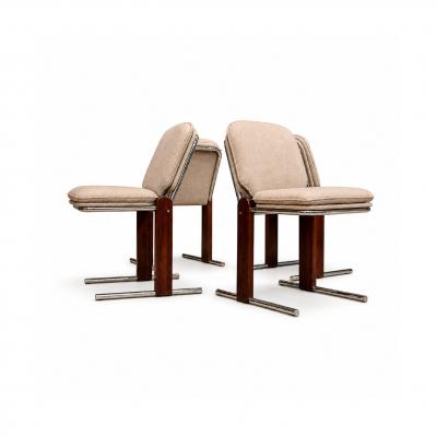 Set of 4 Percival Lafer Contempo Dining Chairs in Hardwood Chrome Chenille