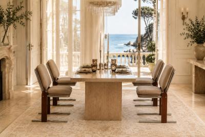 Set of 4 Percival Lafer Contempo Dining Chairs in Hardwood Chrome Chenille