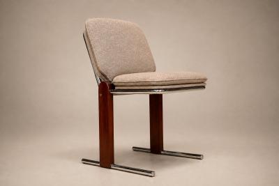 Set of 4 Percival Lafer Contempo Dining Chairs in Hardwood Chrome Chenille