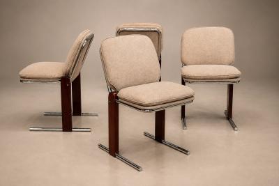 Set of 4 Percival Lafer Contempo Dining Chairs in Hardwood Chrome Chenille