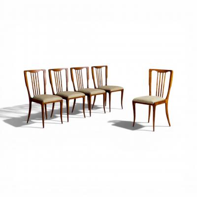 Set of 5 Dining Chairs in Caviuna Wood Fabric Giuseppe Scapinelli 1950s