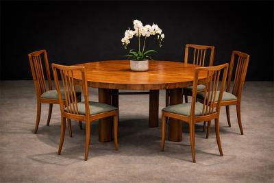 Set of 5 Dining Chairs in Caviuna Wood Fabric Giuseppe Scapinelli 1950s