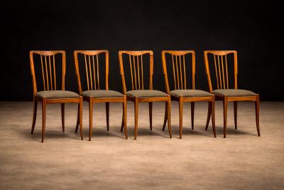 Set of 5 Dining Chairs in Caviuna Wood Fabric Giuseppe Scapinelli 1950s
