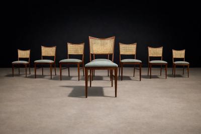 Set of Eight Dining Chairs in Caviuna Cane Sage Chenille 1960s Lot 221 876