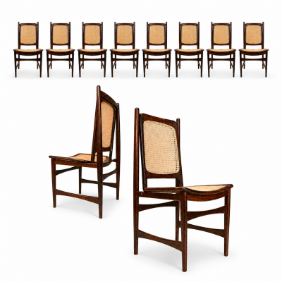 Set of Ten Brazilian Mid Century Dining Chairs by Alexandre Rapoport 1960s