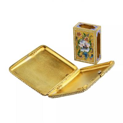 Silver Cigarette Case And Matchbox With Cloisonne Enamel Moscow