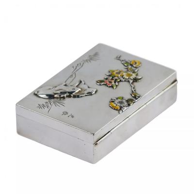 Silver Cigarette Case With Enamel Decoration Of Hares