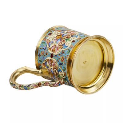 Silver Cloisonne Enamelled Tea Glass Holder Fyodor Ruckert Russia Moscow
