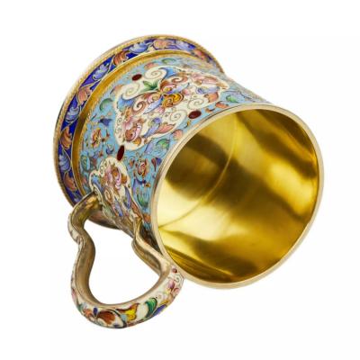 Silver Cloisonne Enamelled Tea Glass Holder Fyodor Ruckert Russia Moscow