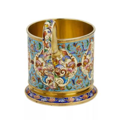 Silver Cloisonne Enamelled Tea Glass Holder Fyodor Ruckert Russia Moscow