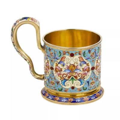 Silver Cloisonne Enamelled Tea Glass Holder Fyodor Ruckert Russia Moscow