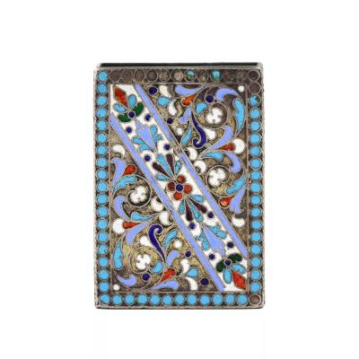 Silver Filigree And Polychrome Enamel Vesta Case 