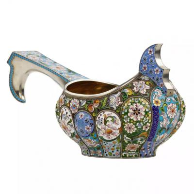 Silver Gilt Kovsh With Polychrome Enamels Pavel Ovtchinnikov Firm Russia