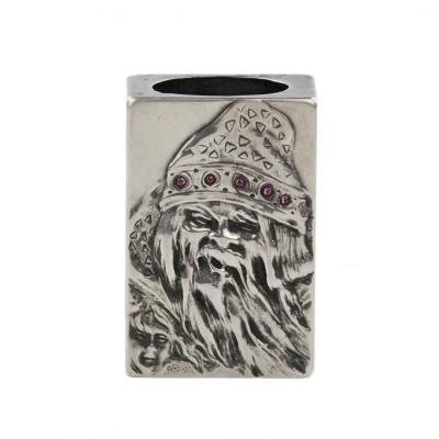 Silver Match Safe With The Image Of A Leshy In The Style Of Russian Art Nouveau