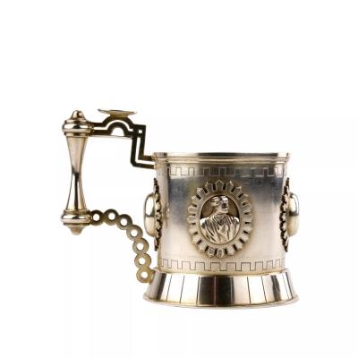 Silver Tea Glass Holder With Relief Medallions In The Neo Russian Style 