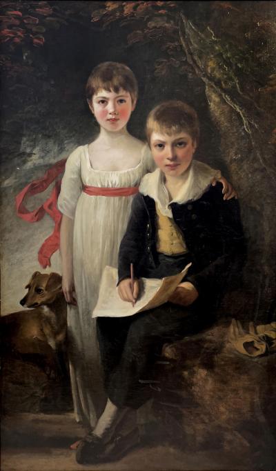 Sir William Beechey Full Length Portrait of Two English Children and Dog