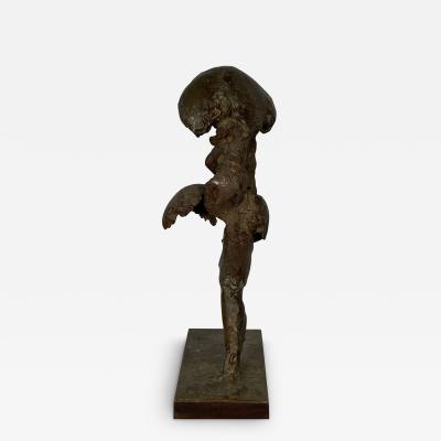 Solid Bronze Abstract Sculpture Statue on Base Organic Form Mid Century