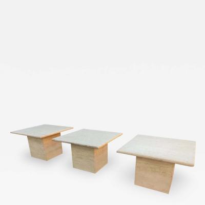 Stone International Italian Travertine Marble Pair Side Tables One Side Table or Coffee Table MCM
