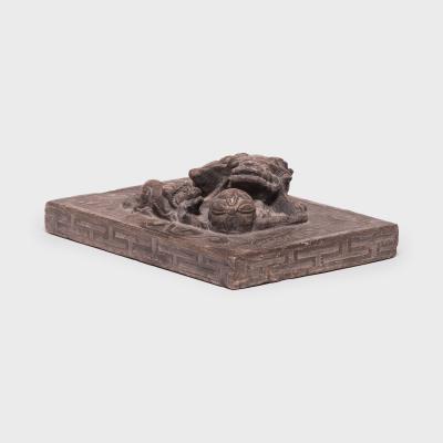 Stone Shoemakers Weight with Mother Cub and Embroidered Ball