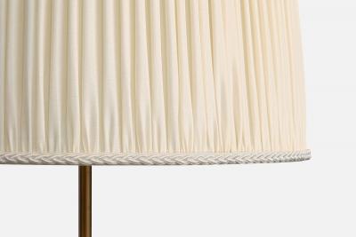 Swedish Designer Floor Lamp with Brass Leather and Fabric Sweden 1940s