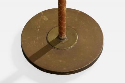 Swedish Designer Floor Lamp with Brass Leather and Fabric Sweden 1940s