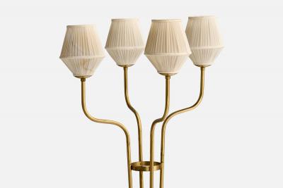 Swedish Designer Floor Lamp with Brass and Fabric Sweden 1940s