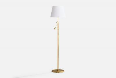 Swedish Designer Floor Lamp with Brass and Fabric Sweden 1940s