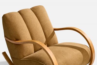 Swedish Designer Rocking Chair with Wood and Fabric Sweden 1940s