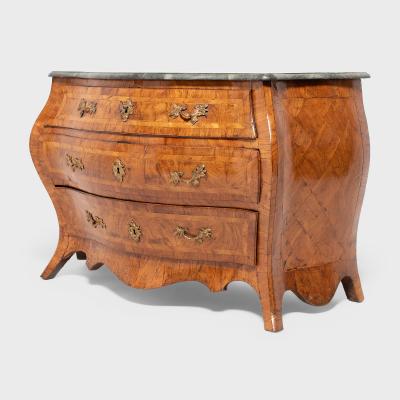 Swedish Rococo Parquetry Bombe Commode