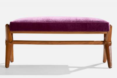 T H Robsjohn Gibbings Bench with Walnut and Velvet USA 1950s