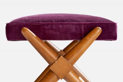 T H Robsjohn Gibbings Bench with Walnut and Velvet USA 1950s
