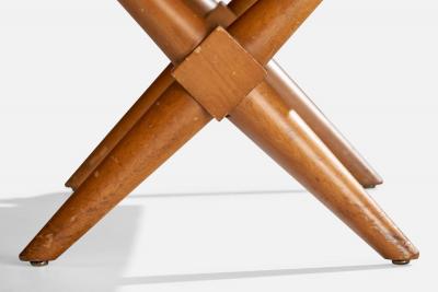 T H Robsjohn Gibbings Bench with Walnut and Velvet USA 1950s