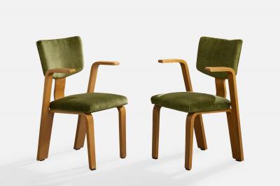 Thonet Brothers Armchairs with Birch and Velvet USA 1940s