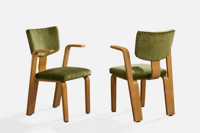 Thonet Brothers Armchairs with Birch and Velvet USA 1940s