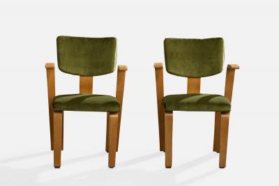 Thonet Brothers Armchairs with Birch and Velvet USA 1940s
