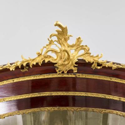 Three Door Mahogany Display Cabinet With Painted Panels And Gilt Bronze Mounts