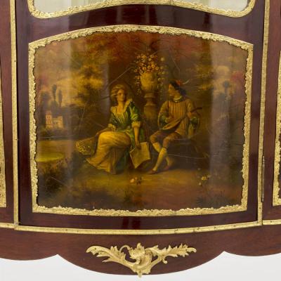 Three Door Mahogany Display Cabinet With Painted Panels And Gilt Bronze Mounts