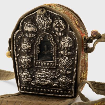 Tibetan Gau Traveling Shrine with Silk Case