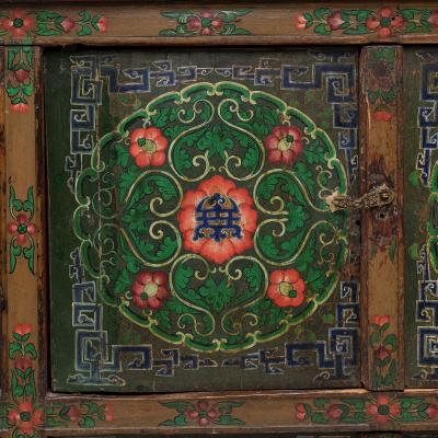 Tibetan Green Red Poppy Cabinet