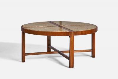 Tommi Parzinger Tommi Parzinger Coffee Table with Walnut and Travertine USA 1950s