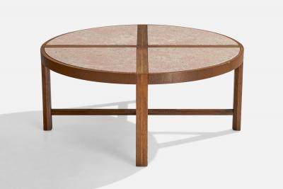 Tommi Parzinger Tommi Parzinger Coffee Table with Walnut and Travertine USA 1950s