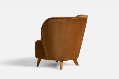 Tor Wolfenstein Tor Wolfenstein Lounge Chairs with Wood and Velvet Sweden 1940s