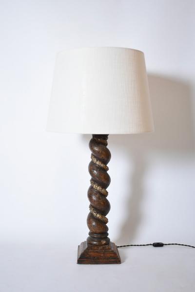 Turned wood column laurel pattern lamp XIXth c 