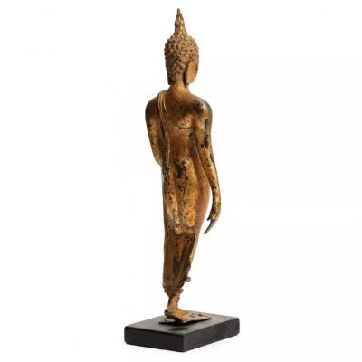Walking Buddha Gilt Bronze Sculpture Siam Thailand 19th Century