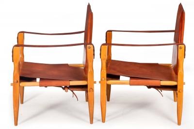 Wilhelm Kienzle Pair of Brown Saddle Leather Safari Chairs attr Wilhelm Kienzle