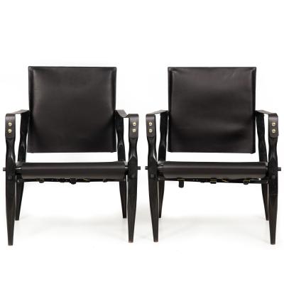 Wilhelm Kienzle Pair of Ebonized Black Leather Safari Chairs Wilhelm Kienzle
