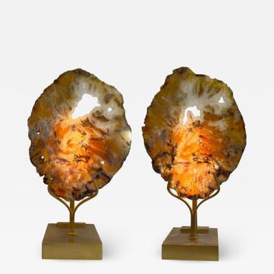 Willy Daro Two 1970 table lamps in agate and brass by Willy Daro