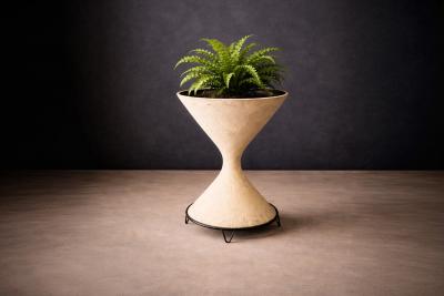 Willy Guhl Hour Glass shaped Planter in Fiber Cement with Iron Base Willy Guhl