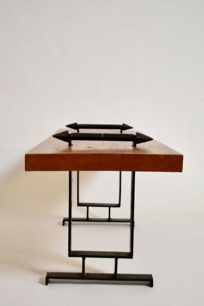 Wrought iron and natural wood coffee table or bench 1950s