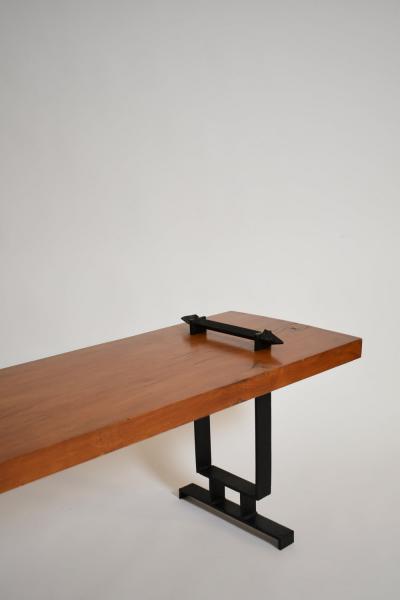 Wrought iron and natural wood coffee table or bench 1950s